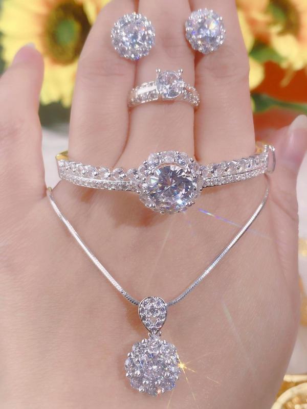 Bộ 4 món dây chuyền và bông tai Chain Women Jewelry Nữ dâychuyền vòng cổ vòng cổ dây chuyền Trang Sức day chuyen co la