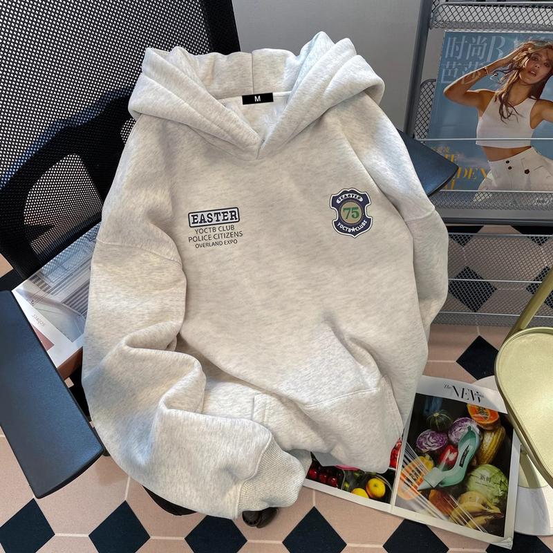  Huy hiệu retro Mỹ in áo nỉ trùm đầu màu xám cho nam và nữ cặp đôi mùa thu thương hiệu hợp thời trang sang trọng giản dị áo khoác rộng rãi-Hoodie Menswear-0894 