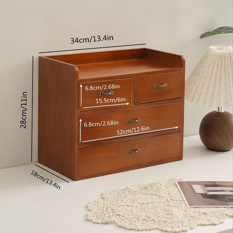 Vintage Pine Desktop Storage Cabinet with Drawers-Office Storage Solution, Freestanding Design Suitable for Kitchen and Bedroom 2