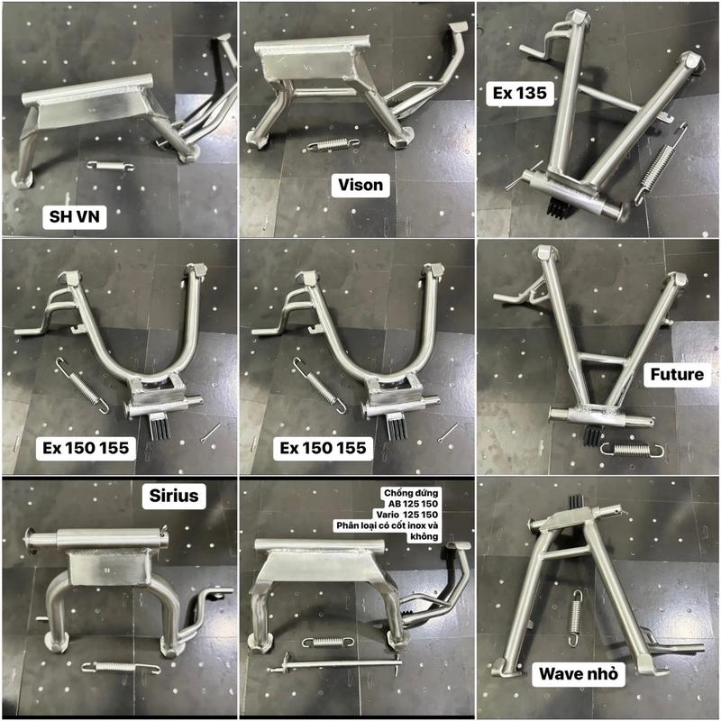 Chống đứng inox 304 kèm lò xo gắn cho các dòng xe Wave Ex Fu Sirius... (xem phân loại)