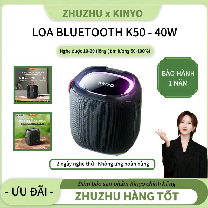 (KINYO x ZhuZhu) (40W) Loa Bluetooth Không Dây KINYO K50, Bass Mạnh, Âm Lượng Lớn, Chống Nước IPX7