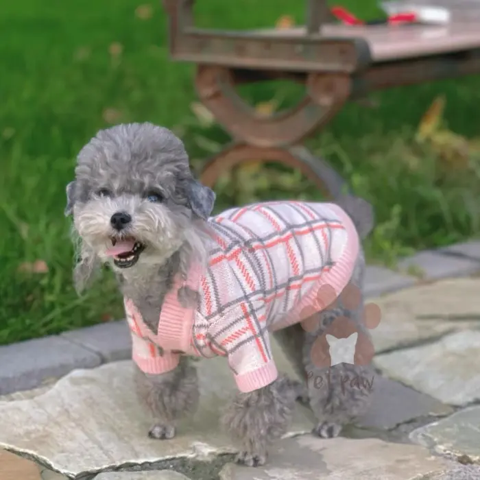 Petpaw Baju Anjing Kucing Cardigan Square Pattern Outer Premium Import 4
