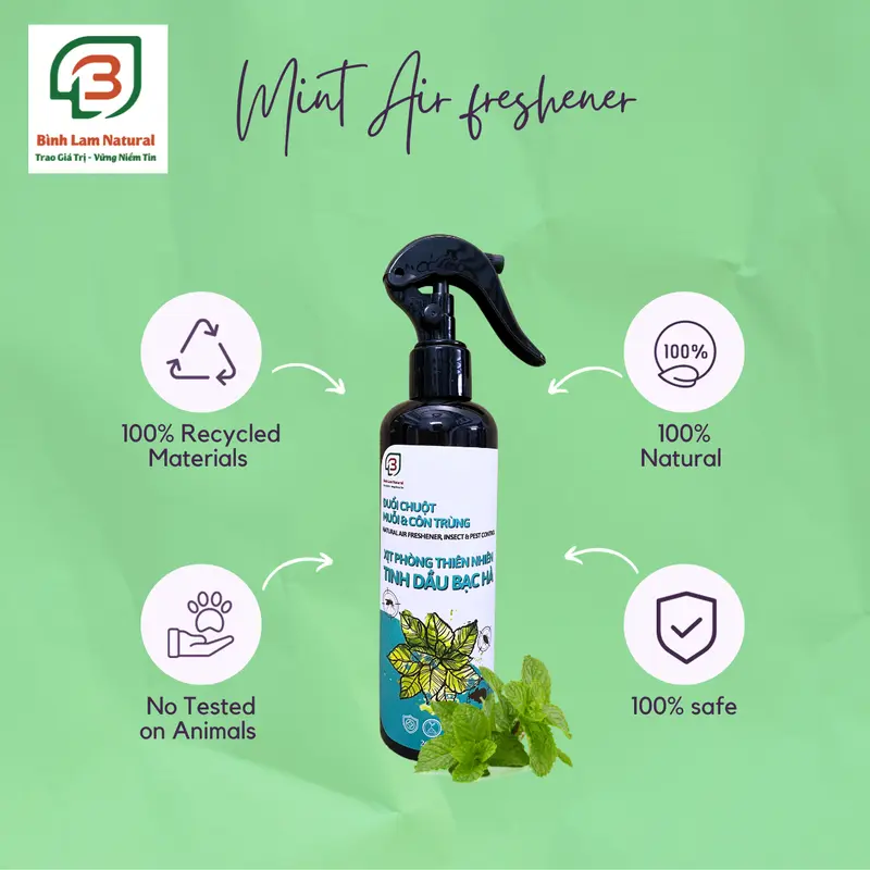 Xịt thơm phòng tinh dầu Bạc Hà khử mùi, diệt khuẩn, ẩm mốc, hỗ trợ đuổi chuột, muỗi, côn trùng hữu cơ Bình Lam Natural 260ml 1