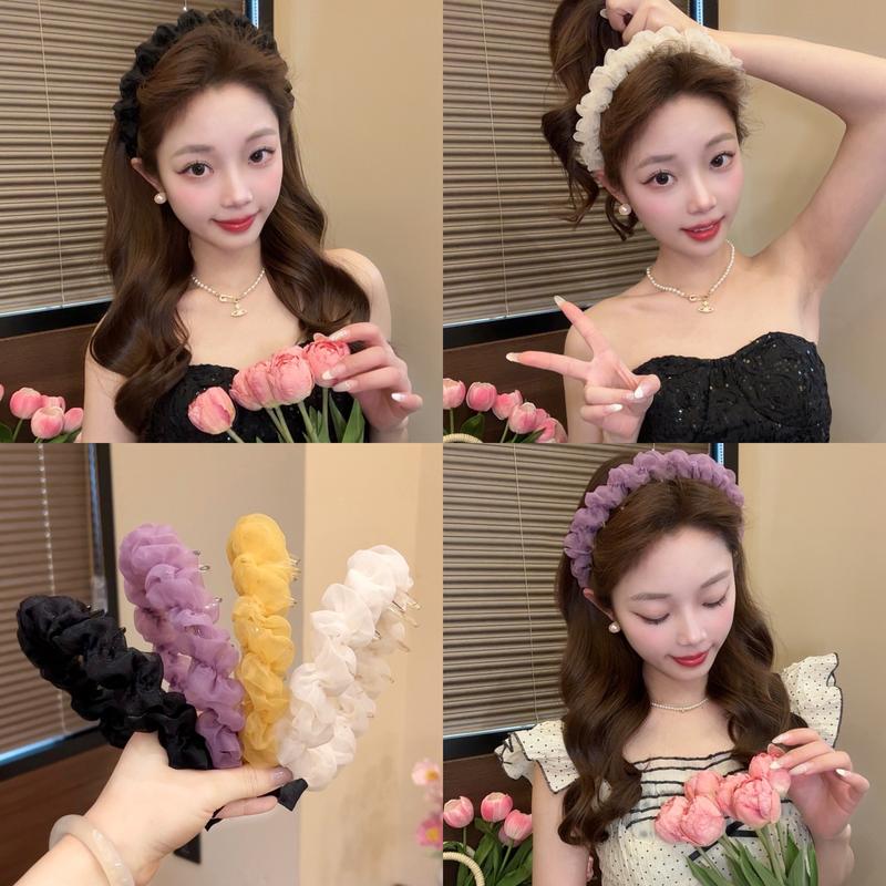 kẹp tóc đẹp sang chảnh Băng Đô Xếp Ly, Lưới Nguyên Chất, Phong Cách Hàn Quốc Thanh Lịch, Dễ Phối Trang Phục, Không Trơn Trượt, Thiết Kế Mới 2025, Phụ Kiện Tóc kẹp tóc nữ khăn trùm đầu cho nữ bờm  tóc  có  dây  buộc