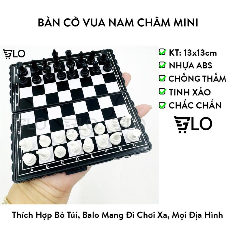 Bàn Cờ Vua 13x13cm Nam Châm Hít Mini Trắng Đen Nhỏ Đẹp Bỏ Túi Cao Cấp Gấp Gọn Kiêm Hộp Đựng Chuẩn Quốc Tế