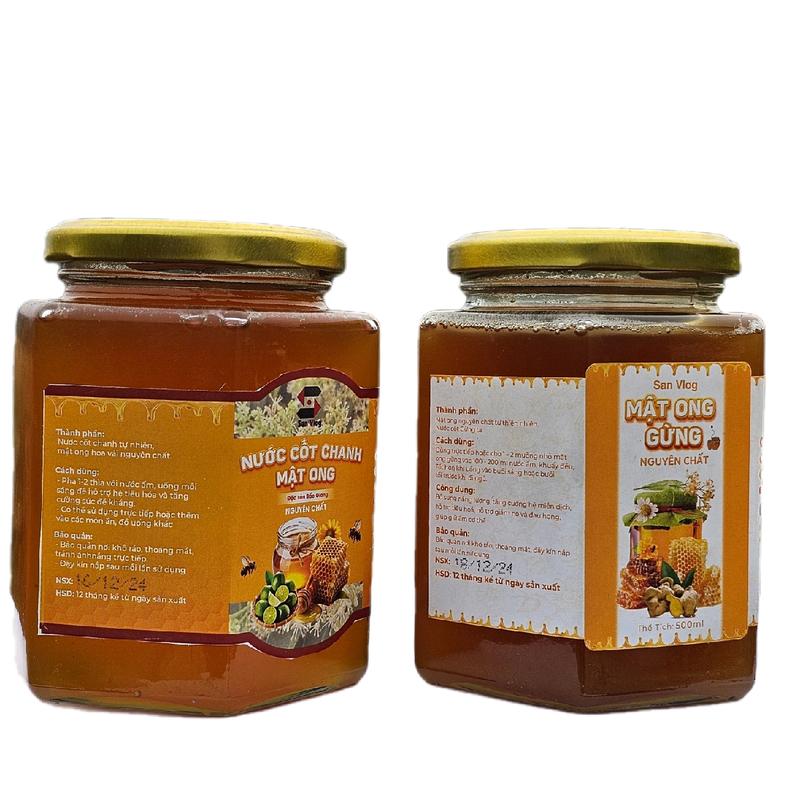 COMBO 1 Hũ Mật Ong Chanh và 1 Hũ Mật Ong Gừng - hũ 500ml (tặng 1 thìa gỗ) hoa
