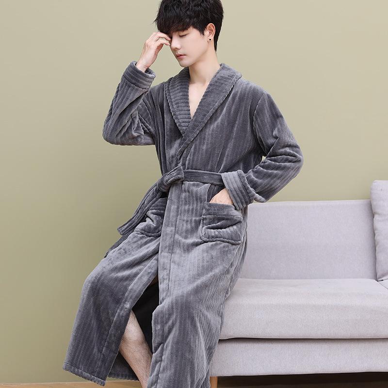 Bộ Đồ Ngủ, Lông Cừu San Hô Dày, Áo Choàng Nam, Thích Hợp Cho Mùa Thu, Mùa Đông Và Mùa Xuân, Phong Cách Áo Choàng Buổi Sáng, Làm Bằng vải nỉ, Áo Choàng Tắm, Áo Choàng Dài, Dành Cho Nam Giới 6