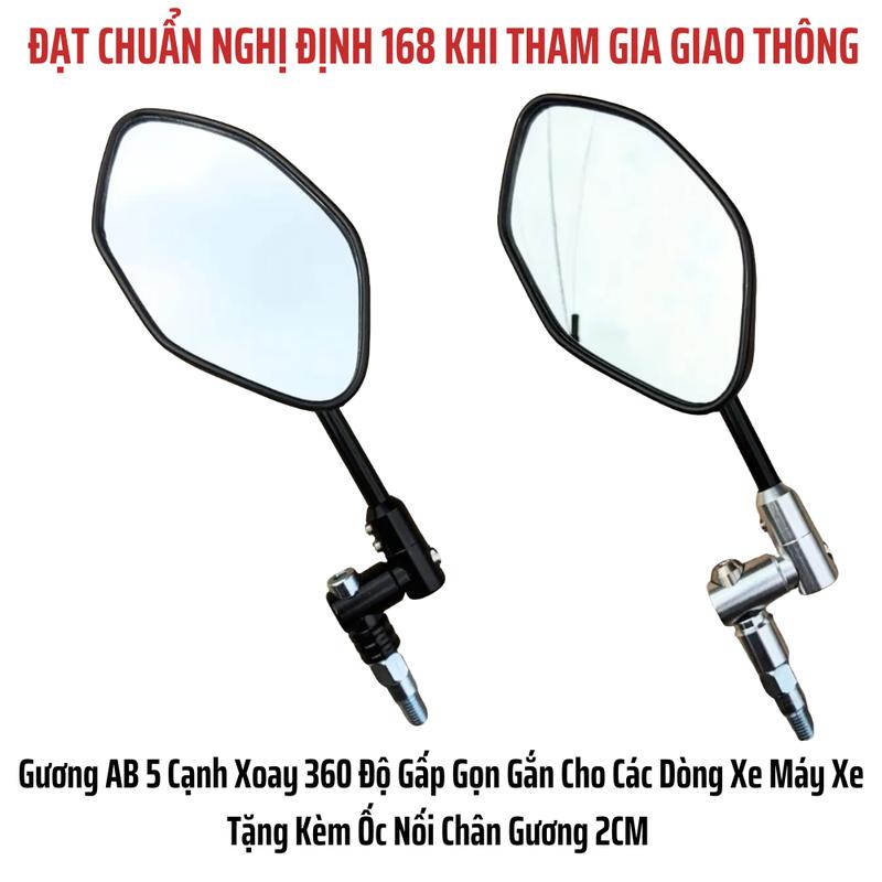  Gương 5 Cạnh Xoay 360 Độ Gấp Gọn Gắn Cho Các Dòng Xe Máy Xe Tặng Kèm Ốc Nối Chân Gương 2CM - Phụ Kiện 