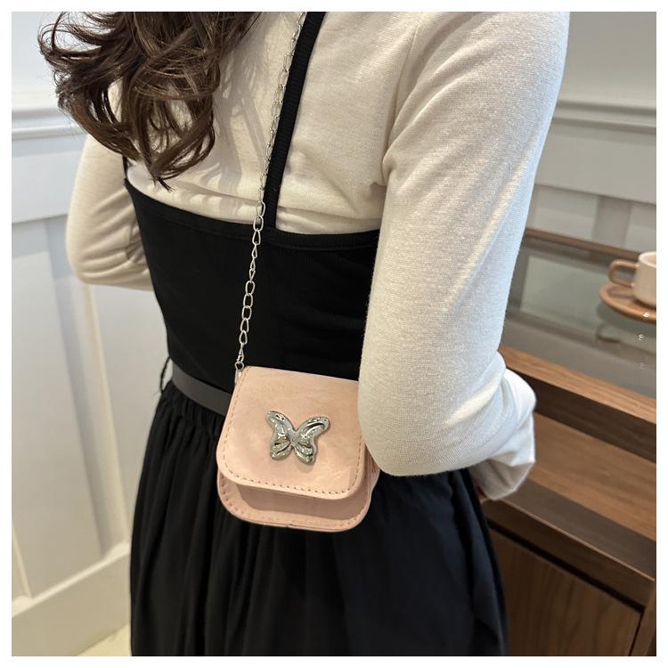 Product Introduction of 2024 Fashionable New Fresh Sweet Small Square Bag Butterfly Decoration Mini Advanced Texture Chain Crossbody Lipstick Pack 10