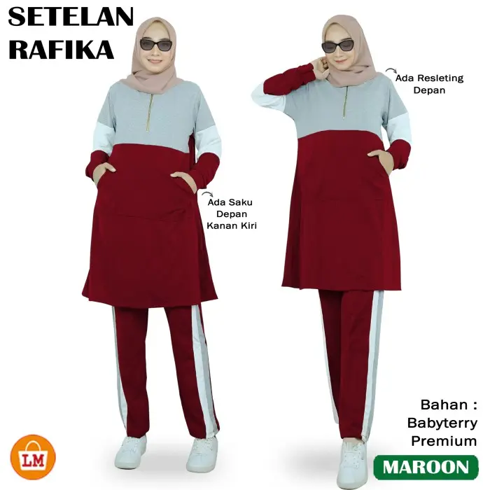 LPM 33770 RAFIKA SET Setelan Training Olahraga Senam Wanita Muslimah Babyterry Lengan Panjang Size L-3XL