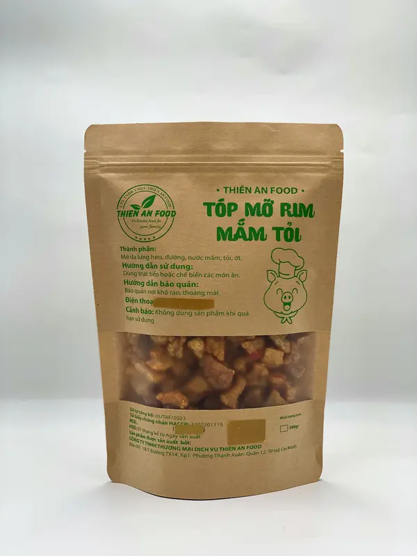 Thiên An Food [TÓP MỠ RIM MẮM TỎI TÚI GIẤY 300G]LOẠI LIỀN DA giòn ăn kèm bánh tráng hoặc dùng trực tiếp Ăn Vặt Snack Food  đồ ăn nhẹ khô Thức Ăn kèm với  bánh  tráng tóp  mỡ com  chay mam tóp  mỡ tóp  mỡ tóp mỡ  thiên 7