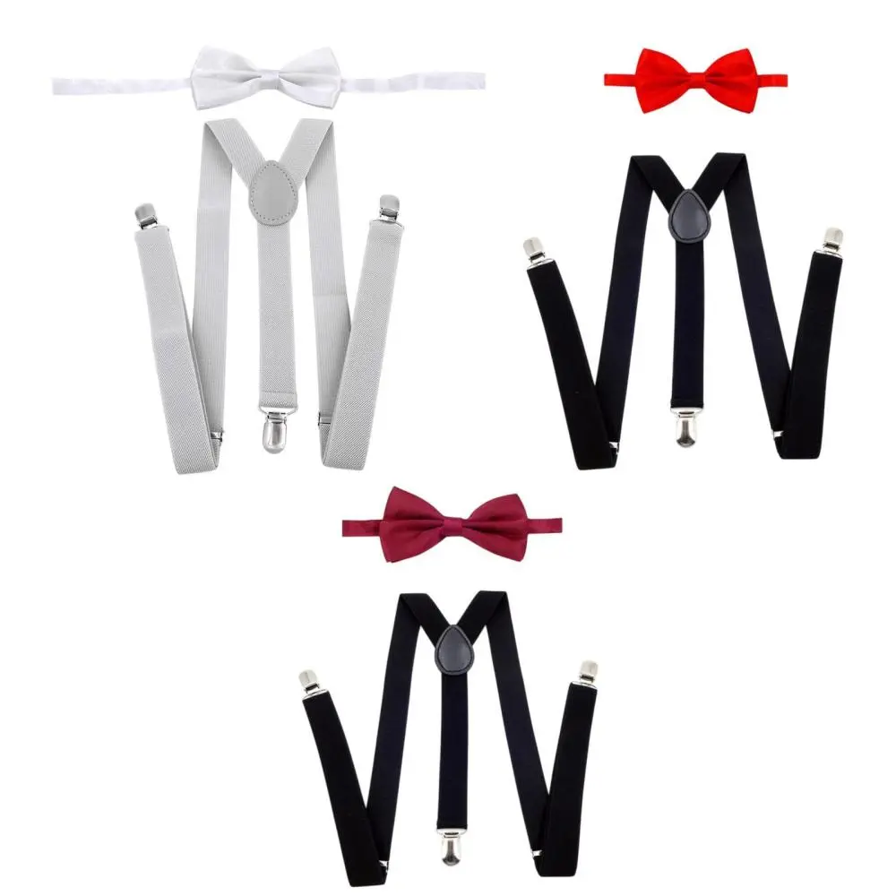 Mens Suspenders Bowtie Set Elastic Band Y Back Braces for Halloween Formal Wear