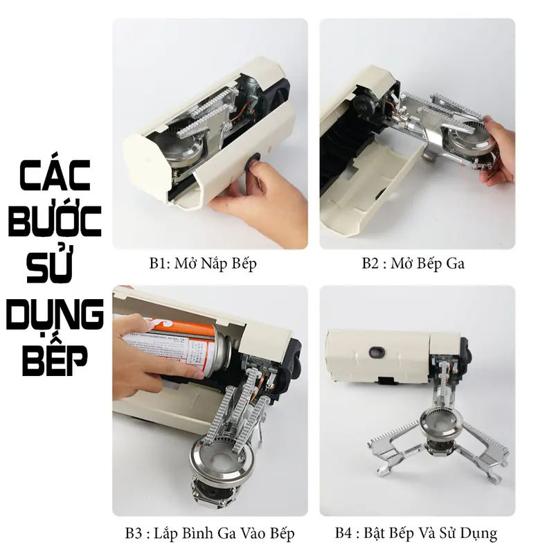 Bếp Gas Camping Stove mini gấp gọn, tiện ích dùng đi cắm trại kèm túi đựng 5