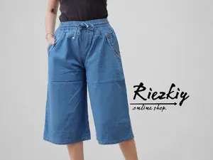 CELANA KULOT JEANS PENDEK 7/8 WANITA // KULOT PENDEK JEANS PREMIYUM WANITA // CELANA SANTAI WANITA Denim Kancing Karet Panjang Soft Rawis Dewasa