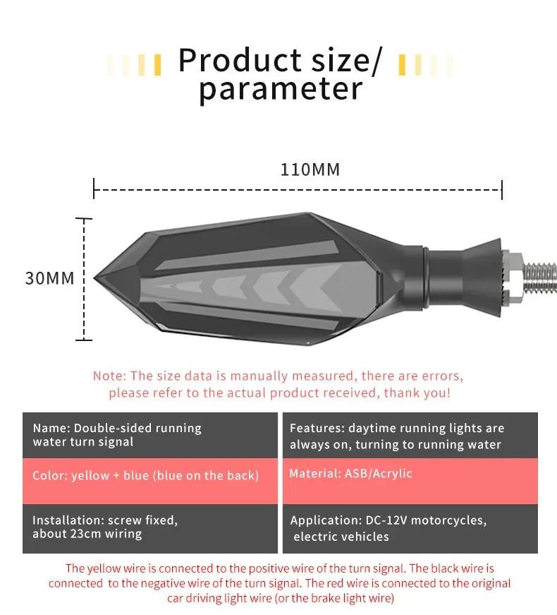 Product Introduction of 2 pieces of LED DRL & turn signal streamer light motor LED indicator light yellow amber tail light for motorcycle FZS CB150 forc 9
