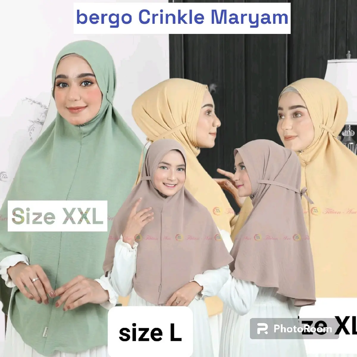 Bergo Maryam Crinkle size L, XL, XXL Airflow Instan Hijab