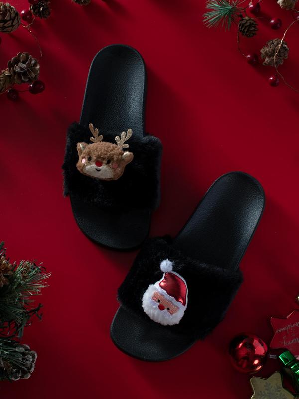 Women's Cute Cartoon Reindeer Design Plush Slippers, Casual Soft Comfortable Home Slippers, Warm Slippers for Indoor & Outdoor Use for All Seasons 2