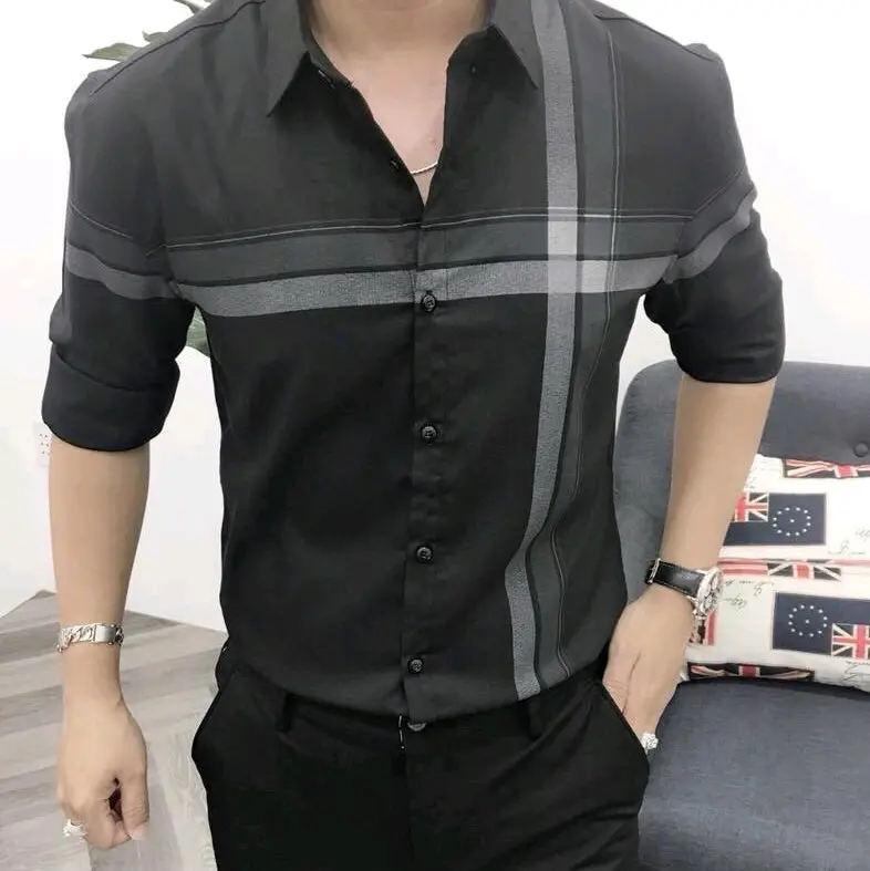 Áo sơ mi nam phối sọc thời trang phong cách trẻ trung