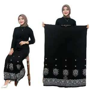 Sarung Goyor Santriwati, SarungGoyor Wanita, SarungNing Bunga Motif Rayon anak santri putri Batik Muslim Hitam