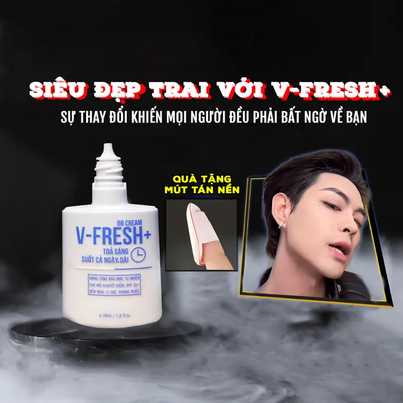 Kem nền cho nam V-FRESH PLUS: Nâng tone, kiềm dầu, che khuyết điểm, chống nắng, kháng nước 0