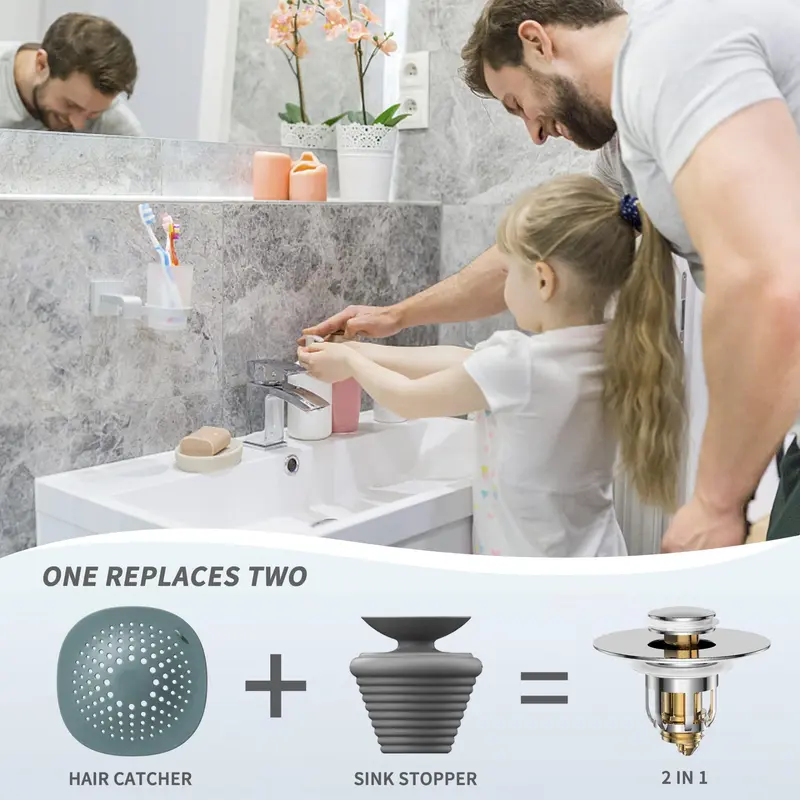 Universal Bathroom Sink Stopper, 2 Counts Pop Up Bathroom Sink Drain Strainer with Anti-clogging Filter Basket, Bathroom Drain Stopper Sink Plug for Basin Drain Holes 4