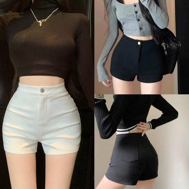  Quần Sooc nữ cạp cao vải Umi hàn loại Đẹp màu Đen Trắng co dãn 4 chiều Quần short nữ idol lưng cao gen bụng nâng vòng 3 tôn dáng cho nữ Women quan ngan nu quan  biker quân  shortnữ quan om body quần  đùi  thun  ôm 