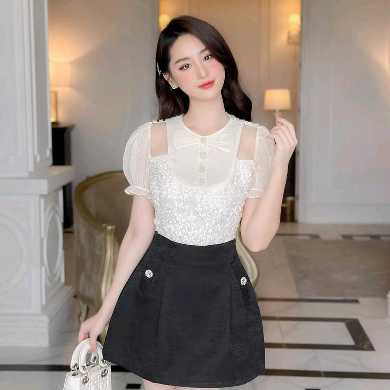 Chân Váy Tafta by Sorella Closet Dáng Xòe Có Nắp Túi Giả Đính Hoa Đá Chất Liệu Tafta Ánh Nhũ Xinh Xắn, Chân Váy Mặc Đi Làm, Đi Chơi 3