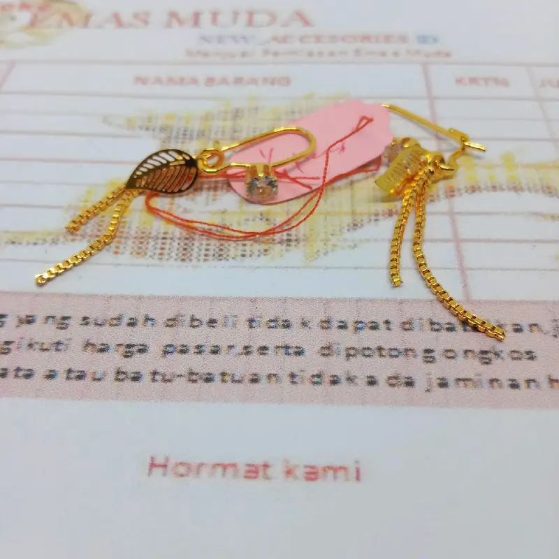 Anting jurai daun clip lapis emas kadar rendah free surat toko 1
