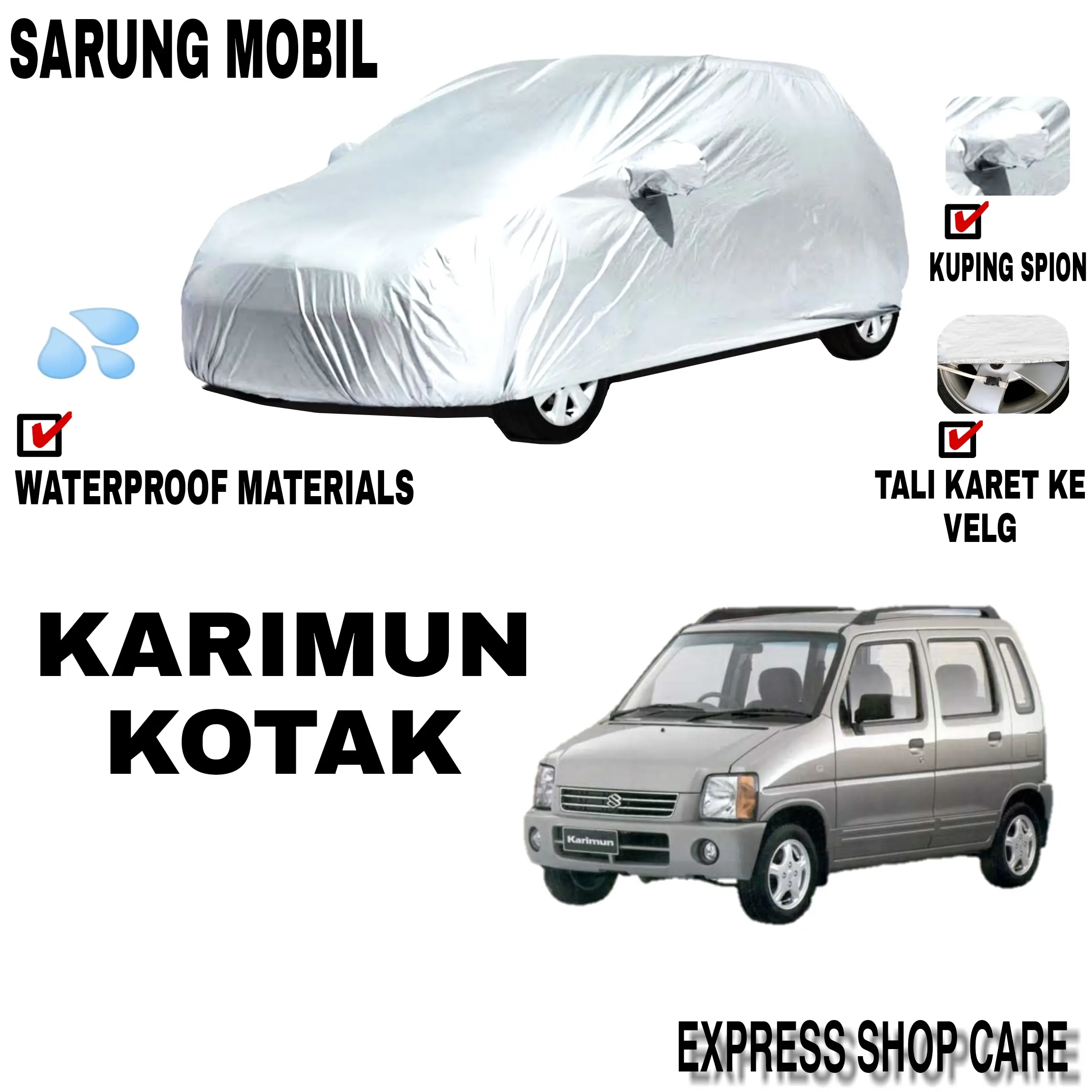 Sarung Mobil KARIMUN KOTAK Silver POLOS Body Cover Karimun PREMIUM
