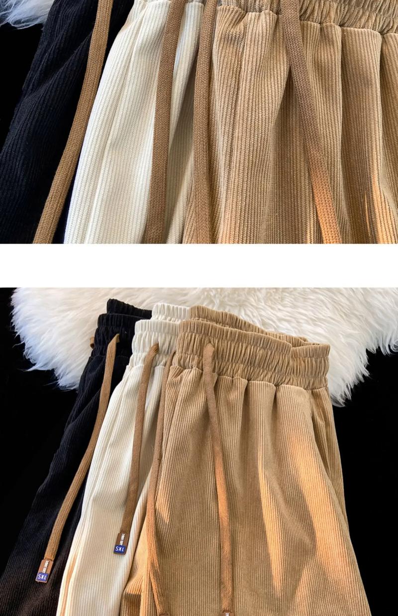 Product Introduction of Korean Version Of Corduroy Wide Leg Pants For Women High Waisted Casual Floor Mop Pants Straight Leg Sports Pants Vintage Casual Jogger Sporty Soft Full-Length Straight Trousers 11
