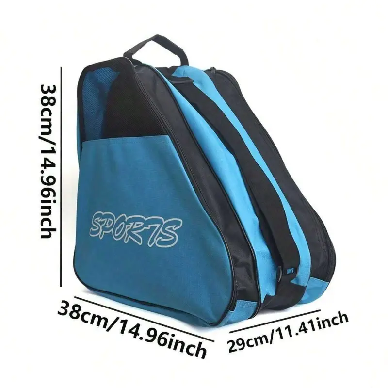 1pc 3-Layer Sports Duffel Bag with Adjustable Shoulder Strap, Large Capacity Thick Breathable Fabric, Roller Skate & Inline Skating Gear Storage Bag, Black/Blue for Gym, Travel, Car Accessories, Durable Zipper Closure, outdoors 5