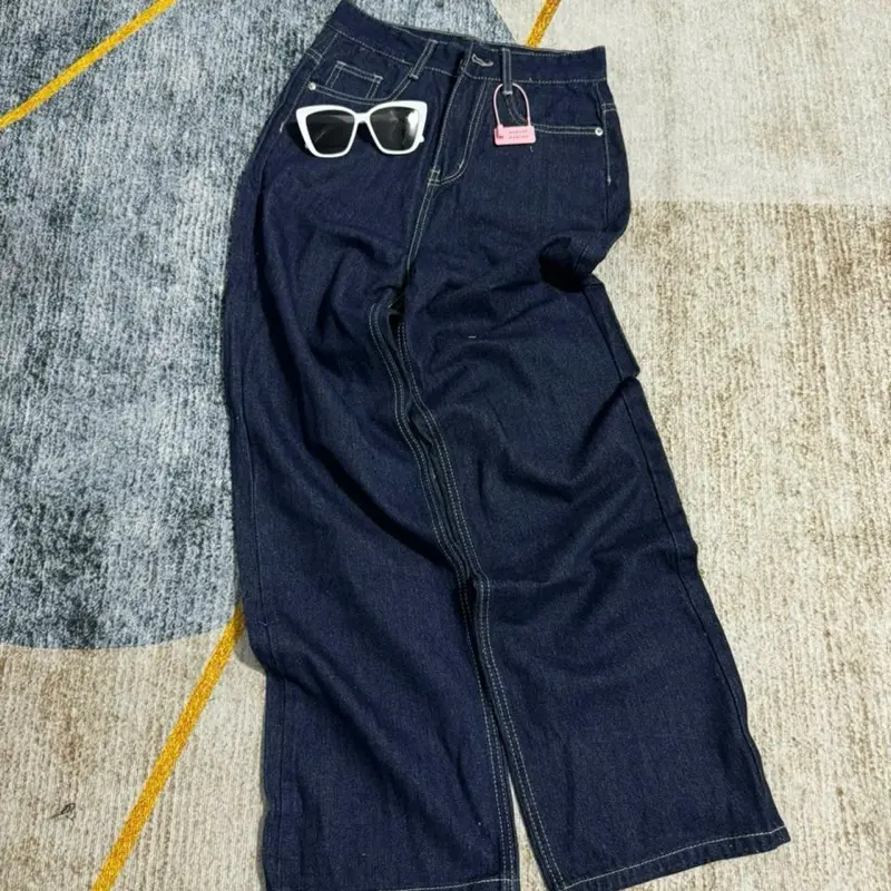 BLee -Quần jeans ống suông màu xanh than phối đường chỉ kem chất jeans mềm ,có 2 chiều dài 95-103cm  B3515.Có size(S-2XL) 3