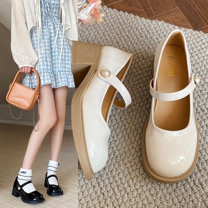 giầy búp bê nữ lolite đế cao da bóng siêu sang GiàY giay loli giày mary lady jane