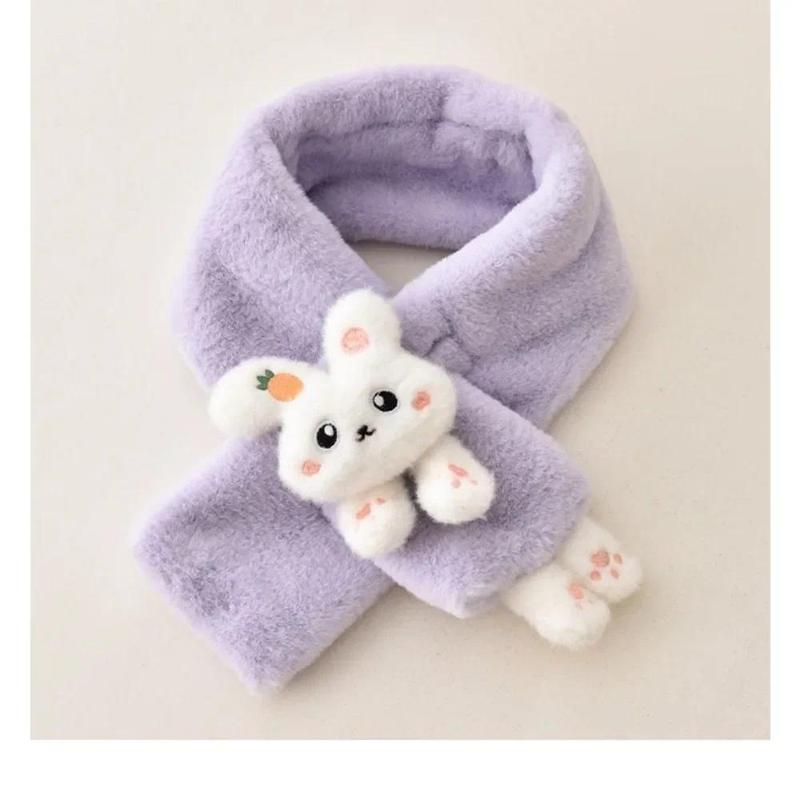 Boys Girls Winter Scarfs Thick Plush Cross Children's Scarf Baby Bib Cute Cartoon Rabbit Faux Fur Neck Protection Warm Shawl 5