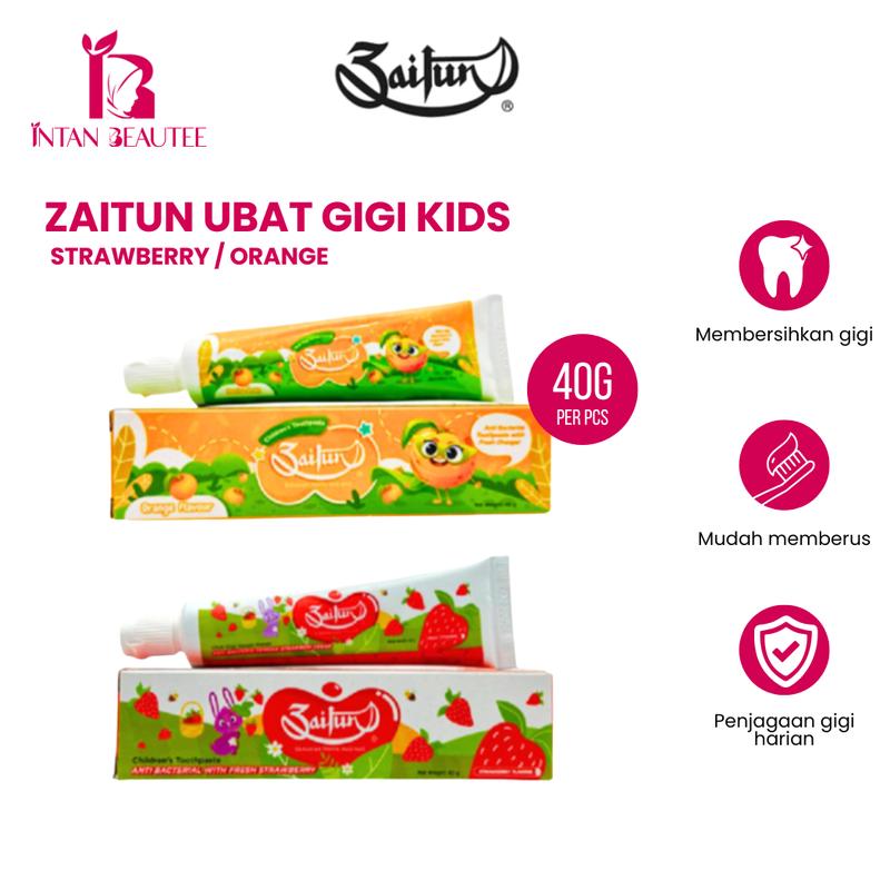 ZAITUN Ubat Gigi Kanak-Kanak Kids Toothpaste [40G] -Orange/ Strawberry ...