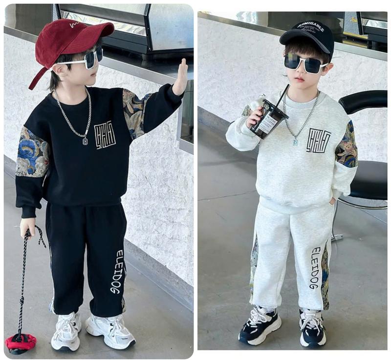 Bộ quần áo thu đông trẻ em 14-48kg dành cho bé trai mẫu ELE , Chất Nỉ Da Cá, Bộ dài tay, Set đồ cho bé, Đồ bộ bé trai và bé gái - B16