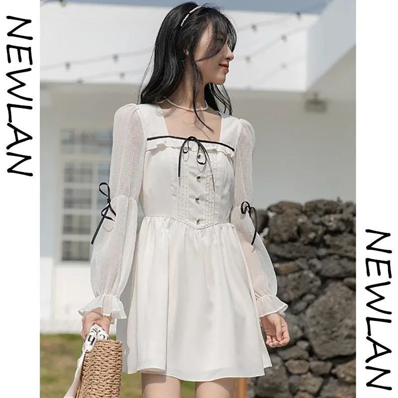 Newlan QZ078 sexy import kekinian pendek wanita korea dress /dress wanita casual dress/dress korean style/dress sexy import kekinian pendek wanita korea/dress pesta/gaun lengan bengkak/gaun vintage kasual/retro dress 7