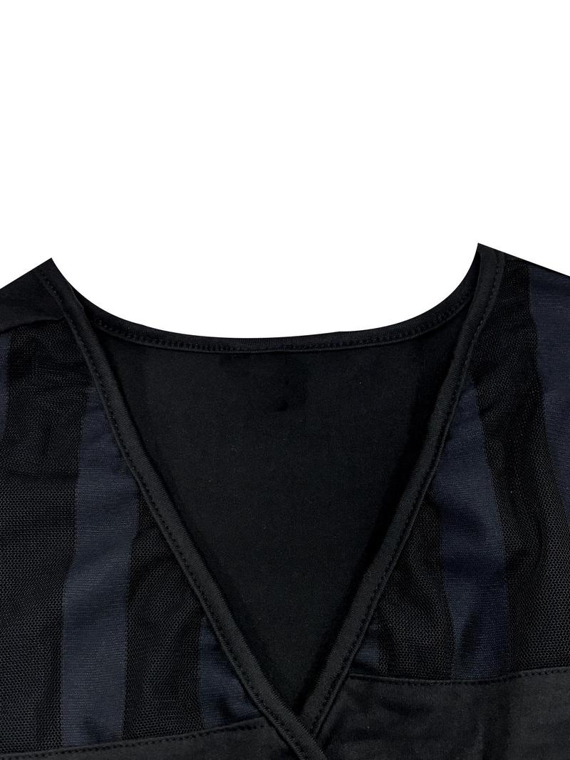 Product Introduction of 【Plus Size】 Contrast Mesh V Neck Dress, Elegant Flowy Long Sleeve Dress for Party Holiday Wedding Guest, Holiday Dresses, Women's Clothes for Spring & Fall 6