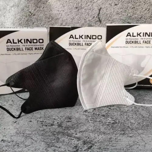 Masker Duckbill Premium Bahan Tebal Merek Alkindo 4Ply Isi 50Pcs Putih