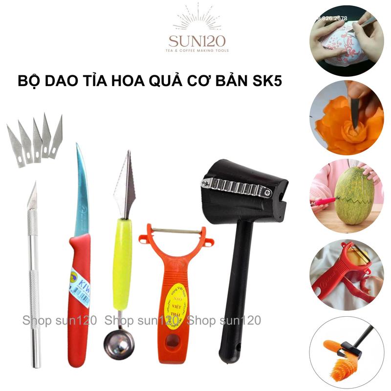 Bộ dao tỉa hoa quả cơ bản SK5 dụng cụ trang trí trái cây dao khắc dưa hấu