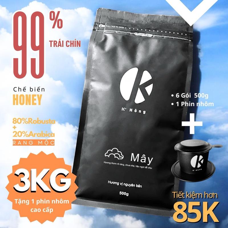 3KG Cà phê | MÂY (Tặng kèm 1 phin nhôm cao cấp-Tiết kiệm hơn)-80%Robusta&20%Arabica nguyên chất đến từ thương hiệu K’Hông Coffee-rang mộc, gu nhẹ nhàng, hương thơm rõ ràng, chua nhẹ, hậu ngọt dễ chịu (phù hợp pha phin và pha máy)  Cafe 0