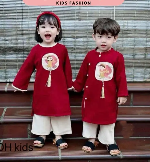 Bộ Áo Dài Cách Tân Cho Bé Gái Kèm Tua Rua, Áo Dài Cho Bé Từ 8-20kg [ Chữ An ] 3