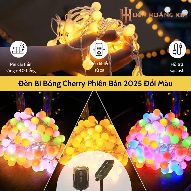  Đèn Led Năng Lượng Mặt Trời Bóng Cherry Đa Sắc Phiên Bản 2025 Có Đổi Màu+Tấm Pin Cao Cấp 