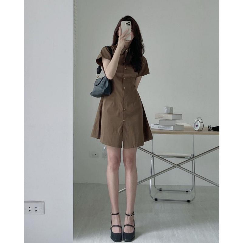 Product Introduction of Korean Style Single Breasted Shirt Dress for Women Short Sleeve Dress 7