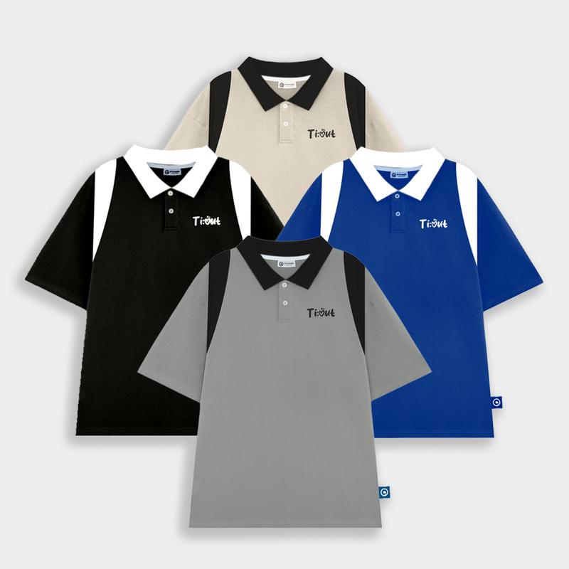 Áo polo nam nữ sọc nách Localbrand Ti:out form rộng, áo polo unisex tay lỡ phối nách