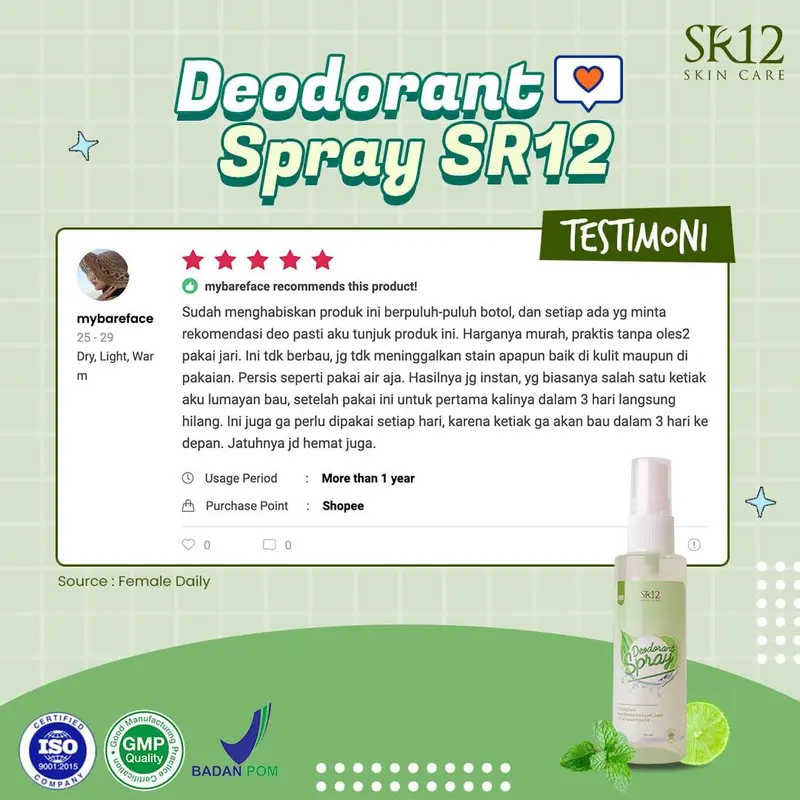 SR12 DEODORANT SPRAY ORGANIK TANPA PENGAHRUM 2