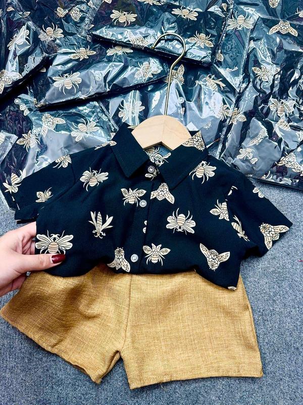 Bộ quần áo sơ mi vải lụa (SOMI-ONG), áo lẻ quần lẻ họa tiết áo in hình con ong quần đũi, có túi size 10-30kg 0
