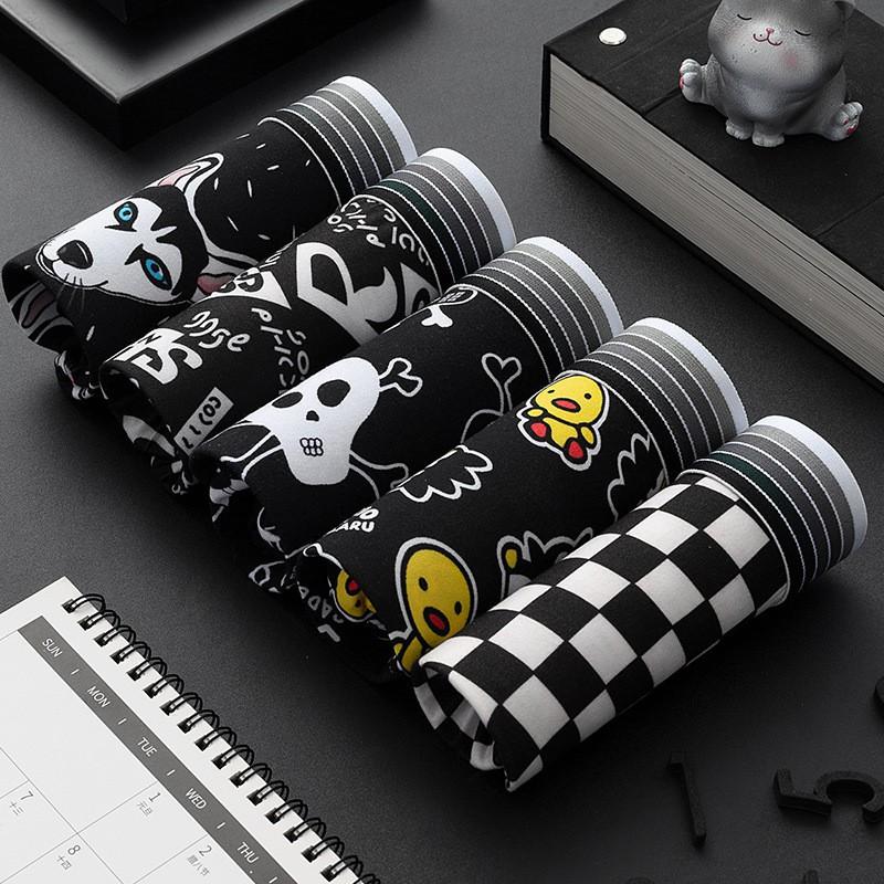 Quần Lót Boxer Nam, Chất Liệu Lụa Lạnh 5 Chiếc, Thiết Kế Cartoon Và Graffiti, Ngoại Cỡ, NKKT5001, Dành Cho Nam, Firstrich