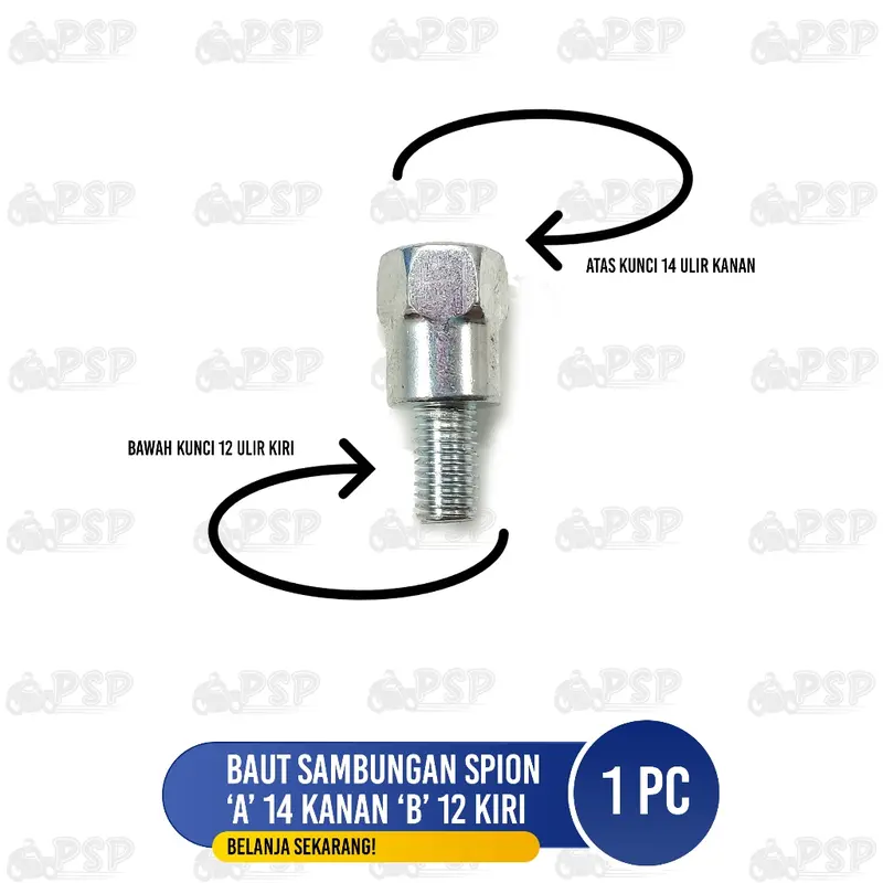 Baut Sambungan Spion Atas 14 KANAN - Bawah 12 KIRI - Baud Peninggi Adaptor Spion Honda Ke Motor 5
