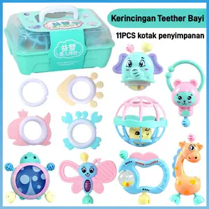 NODIA 11Pcs Kerincingan Teether Bayi Dengan Kotak Penyimpanan/Mainan Lonceng Kerincingan Baby Gigitan Bebas BPA Rattle Set Toy Suara
